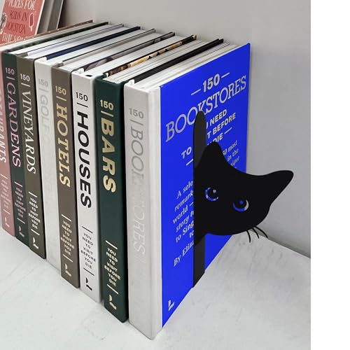 Bookends Metal Cat Book Ends, 1 Pairs Cute Bookends for Shelves Decorative for Home Office Desk Bookshelf Decor (Black, Full-face) - color: Cat-full Face