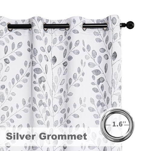 MYSKY HOME Grey Printed Curtains 72 Inch Length 2 Panels for Living Room - color: Leaf-grey, size: 52"W x 72"L (Pack of 2)