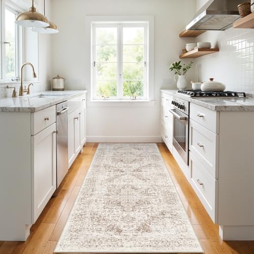 3x6 Washable Runner Rug: Vintage Medallion Kitchen Soft Rugs IvoryBeige - color: Ivory/Beige, size: 3x6