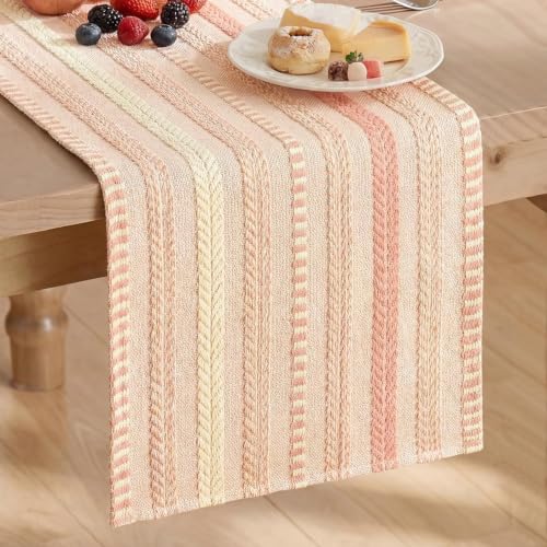Artoid Mode Pink Farmhouse Stripe Braided Table Runner 12x72 Inch - color: Pink, size: 12" x 72", Table Runner