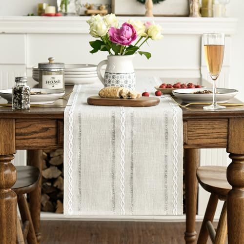 Artoid Mode Beige Rustic Cotton Linen Table Runner 13x36 Inch - color: Beige, size: 13" x 36"