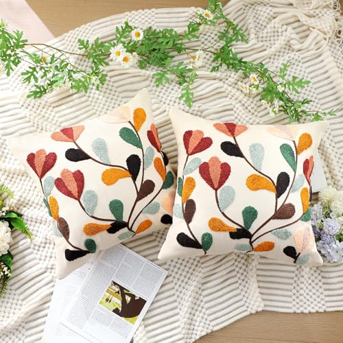 FuWeave 2 Pcs Hydrangea Pillow Covers 18x18, Colorful - color: Colorful, style: Leaves