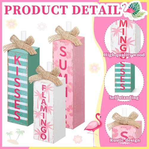 MiniInflat Flamingo 3 Pcs Table Decor, Wooden Block Sign Tiered Tray - style: Flamingo