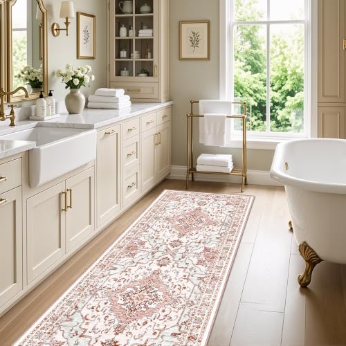 Arenarug 2x6 Washable Runner Rug for Hallway, Light Pink Rusty Red - color: Vintage Pink, size: 2' x 6' (Runner)