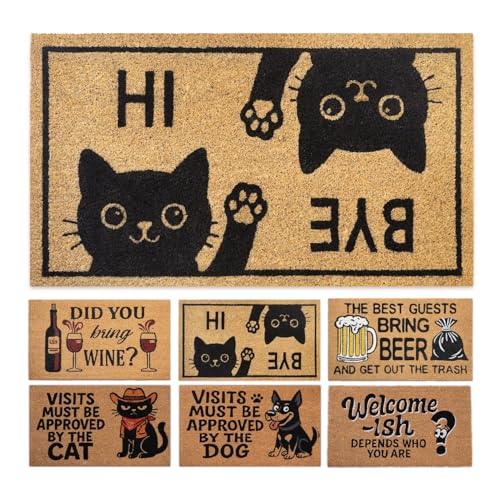 Funny Coir Door Mats Outside and Inside, Hi Bye Cat, 17 x 30 in - color: Hi Bye Cat