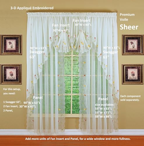 Today's Curtain,Vineyard 3-D Appliqué,Panel 63", Ecru, 59" W x 63" L - color: Ecru, size: 59"W x 63"L (Pack of 1)