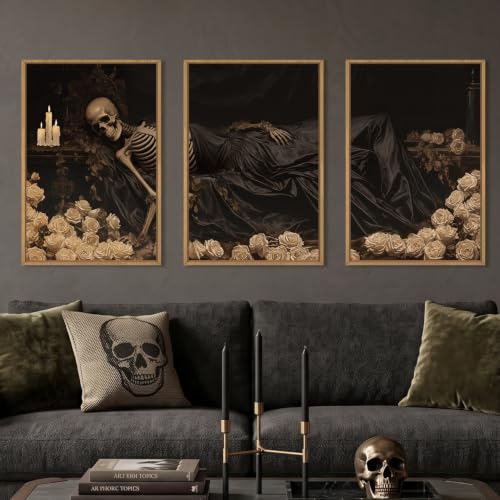 DRACIT Spooky Halloween Dark Gothic Skull Framed Canvas Wall Art-16"x24"x3 - color: Dark Gothic Skull Wall Art, size: 16"L x 24"W