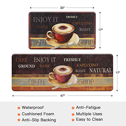 ROSMARUS Kitchen Mats for Floor 2 Pieces, 17x47''+17x30''