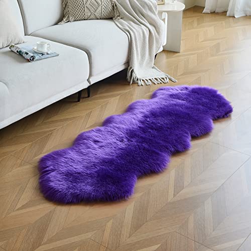 duduta Purple Faux Sheepskin Runner Rugs 2x6 ft, Fluffy Fur Couch Covers - color: Purple, size: 2' x 6' (Runner)