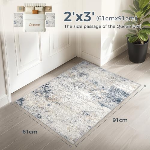 DMOYEST 2x3 Entryway Area Rug Washable Abstract Beige Blue Small Carpet - color: Beige Blue, size: 2' x 3' (Rectangular)