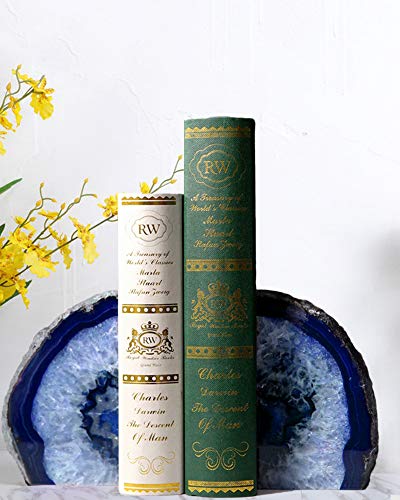 AMOYSTONE Blue Agate Bookends Heavy Duty Stone Book Ends for Bookshelves - color: Blue, size: 6-8 Pounds