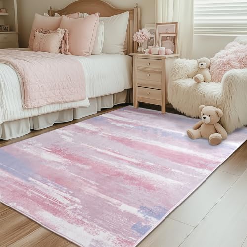 Entryway Rug 3x5 Bedroom Area Rugs: Modern Abstract Throw Rug - color: Pink, size: 3' x 5' (Rectangular)