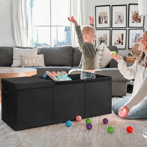 INDRESSME 185L Collapsible Toy Storage Box with Lid, Black - color: Black, size: 39"x17"x17"