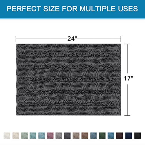 H.VERSAILTEX Bathroom Rugs Bath Rugs Non Slip Bath Mats Extra Thick Chenille Striped Rug 17" x 24" Absorbent Soft Shaggy Washable Dry Fast Bath Mats for Bathroom Floor - Grey - color: Grey, size: 17" x 24"
