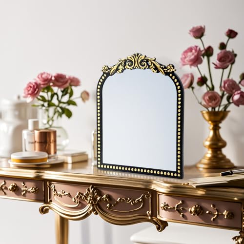 Vintage Makeup Mirror, 12.1"x 9.8" Arched Vanity Mirror - color: Black