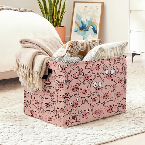 Funny Pig Laundry Hamper, 56L Large Foldable Laundry Basket with Handles, for Family Clothes, Toy Storage Bin, Blankets,Decorative Organizer for Shelves & Closet Home Decor Bedroom & Nursery - color: Funny Pig