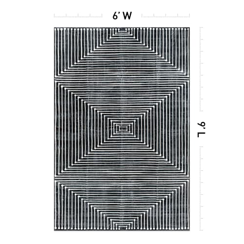 Rugshop Bohemian Stripes Marbella Non-Slip Washable Area Rug Black 6' x 9' - color: Black, size: 6' x 9' (Rectangular)