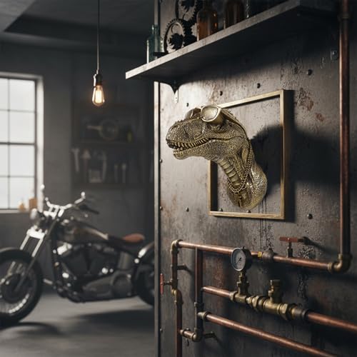 JJALIGHTS Exquisite Resin Animal Head Wall Dragon Sculpture (Gift Metal Frame) - Imitation Copper Vintage Decor for Living Room, Bedroom & Office | Decorative Wall Hanging Art (Dinosaur) - color: Dinosaur