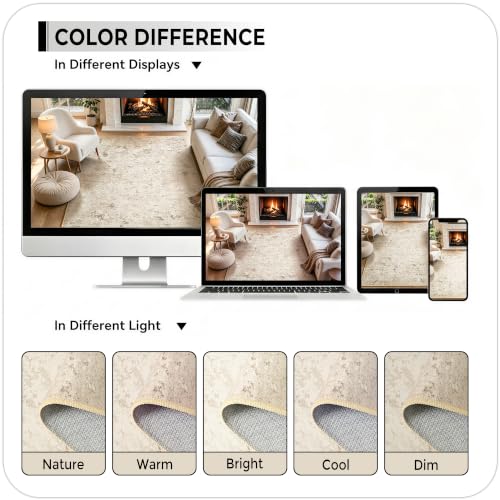 Toneed Washable 8x10 Beige Area Rug with Non-Slip Backing for Living Room - color: Beige, size: 8' x 10' (Rectangular)