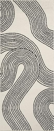 Abani Cream and Black Swirl Area Rug | 2'6" x 6' Beige Carpet with Wave Pattern | Modern Rug for Living Room, Bedroom and Office | Nuevo Collection - color: Cream, size: 2'6" x 6' (Rectangular)