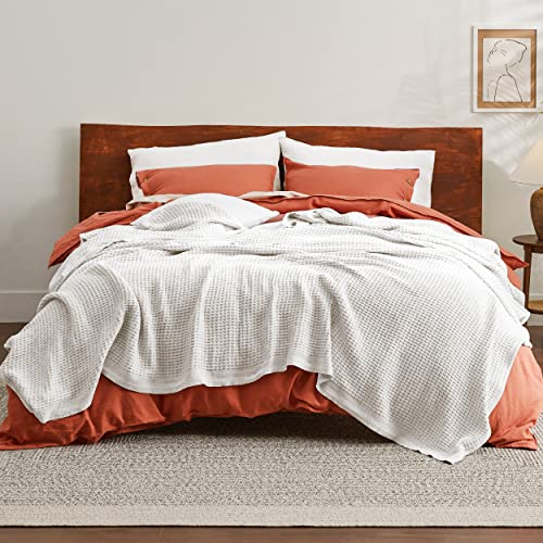 Bedsure 100% Cotton Blanket, Waffle Weave, King Size, White, 104"x90" - color: 01 White, size: King (104" X 90")