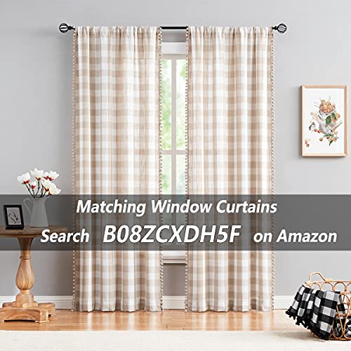 Taupe White Check Kitchen Tier Curtains for Basement Laundry 27x36 2pcs - color: Taupe and White, size: 24"W x 36"L (Pack of 2)