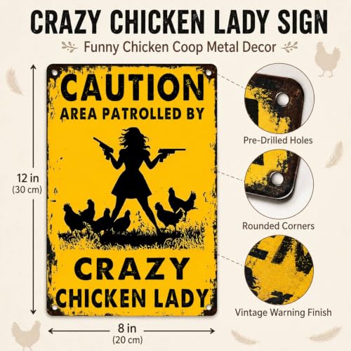PEACHGARDEN Chicken Coop Signs for Outside, Crazy Chicken Lady Aluminum Metal Sign, Funny Hen House Warning Plaque, Backyard Garden Farmhouse Wall Art Decor, 8x12 Poultry Lover Gift - color: Chicken Coop Metal Sign, size: 20X30cm(12*8in)