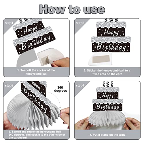 Black White Silver Birthday Decorations Honeycomb Centerpiece for Women Men