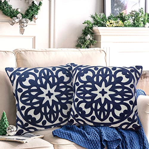 Alysheer Boho Embroidered Throw Pillow Cover 18"x18" Set of 2, Navy Blue - color: Navy, size: 18" x 18" (Pack of 2)