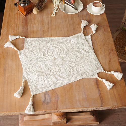 Embroidered Placemats Farmhouse Lace Doily, Beige 14"x18" 2PCs - color: Beige, size: 14 x 18 Inches 2PCs