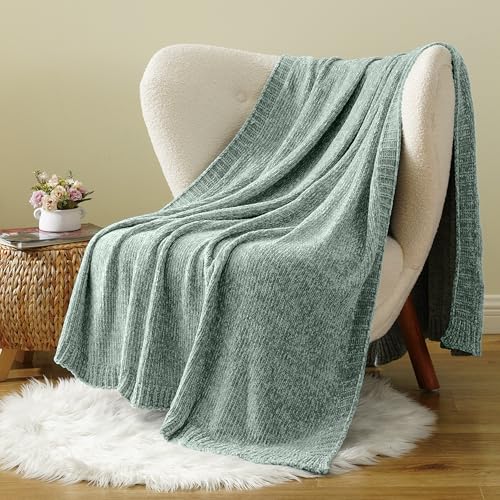 BATTILO HOME Sage Green Throw Blanket for Home Decor, Chenille Knit Throw Blanket for Couch, Sofa, Chair, Cozy Soft Blanket, 51"x67" - color: Sage Green