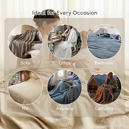 WDCOZY Muslin Throw Blanket 100% Cotton Blankets 4-Layer Breathable Lightweight Soft for Couch Boho Farmhouse Linen Tassels Ruffle Gauze Blankets 50x60 Inches Brown Mocha Chocolate Coffee Taupe - color: Mocha, size: Throw (50"x60")