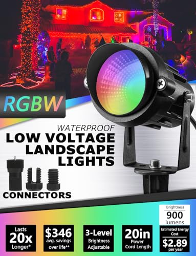 SUNVIE Low Voltage Landscape Lighting RGB Spotlight 10 Pack with Connectors - color: RGBW