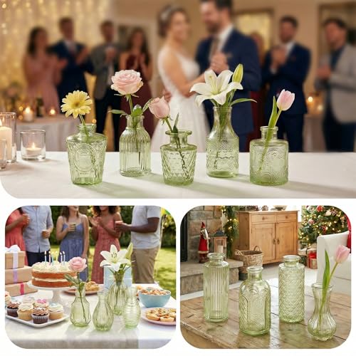 Glass Bud Vases in Bulk Small Mini Green Vase for Flowers 17pc - color: Green