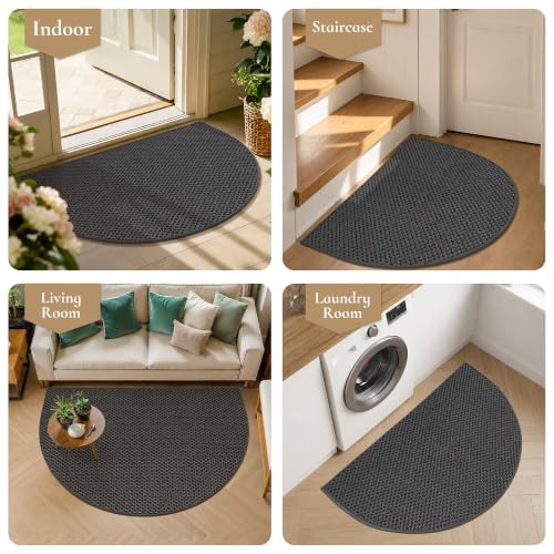 Dirt Trapper Door Mat 26" x 40", Non-Slip, Half Circle, Dark Grey - color: Dark Gray, size: 26" x 40"(Semicircular)