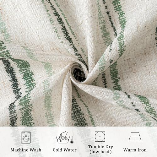 MYSKY HOME Green Striped Linen Curtains for Living Room 84 Inches 2 Panels - color: Green, size: 52"W x 84"L (Pack of 2)