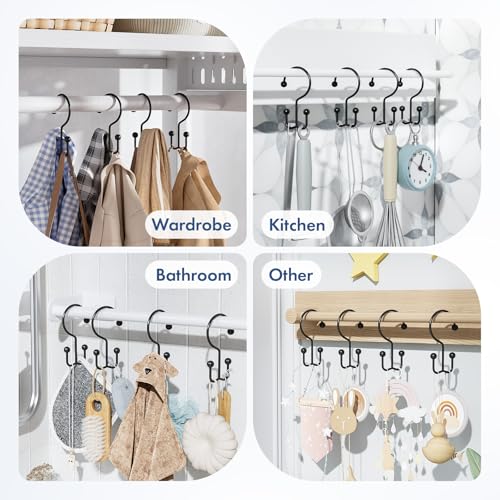 Bathway Shower Curtain Hooks Matte Black Shower Curtain Rings, 24 Pcs Double Hook Shower Curtain Hooks Rings Shower Curtain Hangers Rust Proof, Metal Shower Hooks for Bathroom Shower Curtain Rod - color: Matte Black-24pack, style: Minimalist
