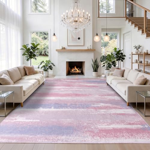 9x12 Area Rugs for Living Room, Pink Modern Abstract Rugs - color: Pink, size: 9' x 12' (Rectangular)