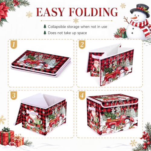 Briwooody Red Plaid Christmas Storage Bin with Lid and Carrying Handle - style: Plaid Christmas