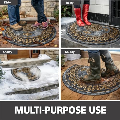 Half Round Door Mat 24"x36", Non-Slip Indoor Entryway Rug, Washable - color: Multicolor-2