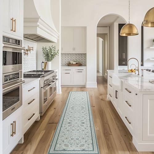 EverGrace Hallyway Area Runner Rugs 2x10, Boho Floral Faux Wool Indoor Outdoor Rugs, Washable Rugs for Bedroom Dining Room Living Room Kitchen, Low Pile Floor Mat Carpet for Home Decor, Pale Blue - color: Pale Blue Multi, size: 2'x10'