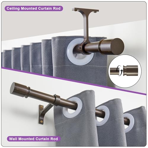 Curtain Rods for Windows 12 to 20 Inches - Aluminium Finials and Brackets - 1 Inch Decorative Window Rods - Adjustable Heavy Duty Curtain Rod - Wall & Ceiling Mounted - Dark Bronze Gold - color: Dark Bronze Gold, size: 12-20"