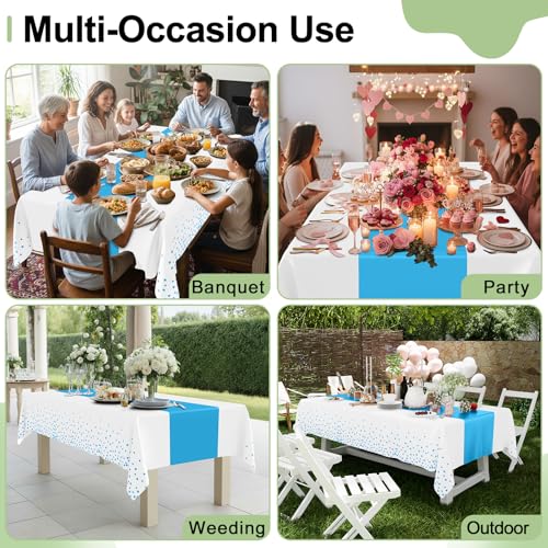 Smiry Disposable Rectangle Plastic 54 x 108 Inch Table Cloth 3 Pack - color: White and Aqua