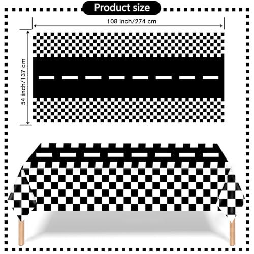 Kesfey Race Car Plastic Table Cloths Monster Truck Table Cloths 3 Packs - color: Black Checkered Flag
