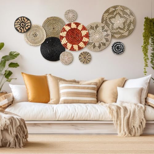 Tatuo 11 Pcs Boho Wall Basket Decor Woven Wall Hanging Art, Dark - style: Dark