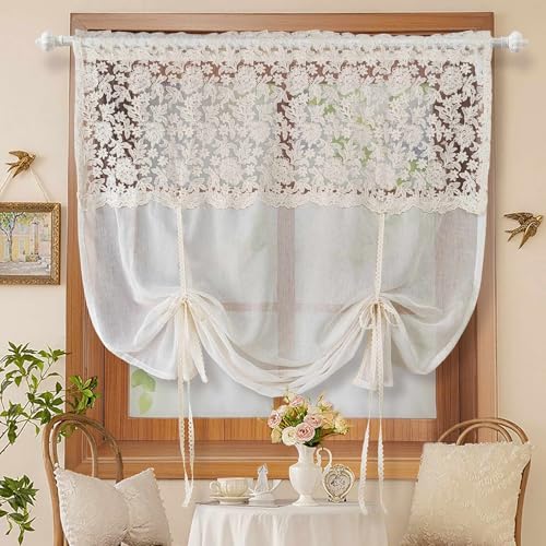 Chic Tie Up Curtain for Kitchen Adjust Balloon Window Valance Rod Pocket - size: 39"W x 39"L (Pack of 1)