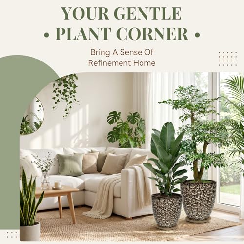 9.5 Inch Modern Ceramic Plant Pot with Saucer, Flower Pot with Drainage Hole Mesh Net,Indoor Outdoor Planter (Speckle White) - color: Peacock White, size: 9.5 Inch