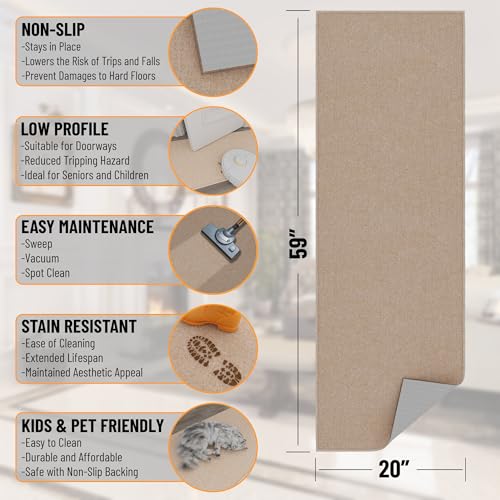 Ottomanson Door Mat Indoor Entryway Runner Rug – Non-Slip Durable Low-Pile Runner with Stain-Resistant Surface, 20" x 59", Beige - color: Beige