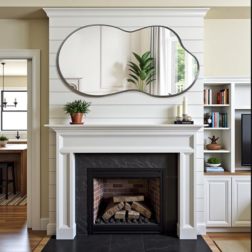 Suidia Irregular Wall Mirror, 55"x28" Bathroom Mirror Asymmetrical Mirrors Artistic Mirrors Decorative for Living Room Bedroom Bathroom Hallway Entryway, Black, Cloud Style - color: Black, size: 55"L x 28"W