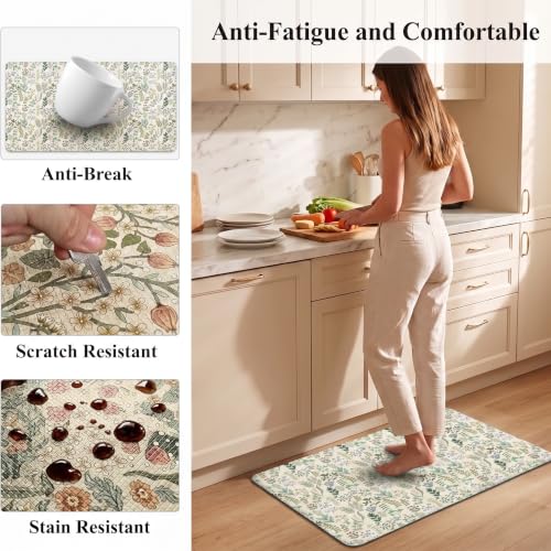 Kitchen Floor Mat 36x20in Waterproof Anti-Fatigue Kitchen Mats - color: Green Leaves and Brunches